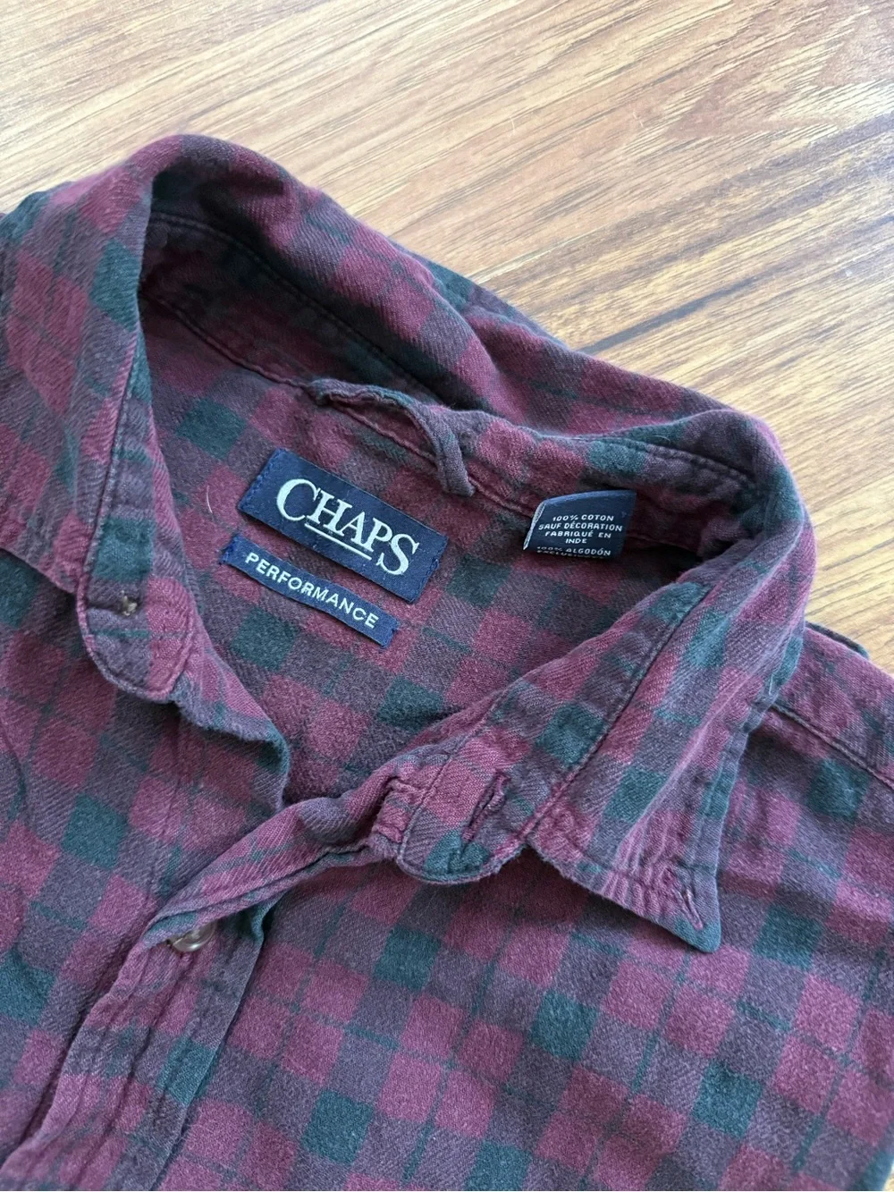 Chaps Men’s Maroon and Black Plaid Button-Down Shirt